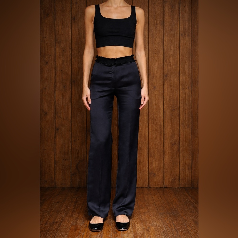 Sandro Paris Elegant Black Wide Leg Satin Trousers